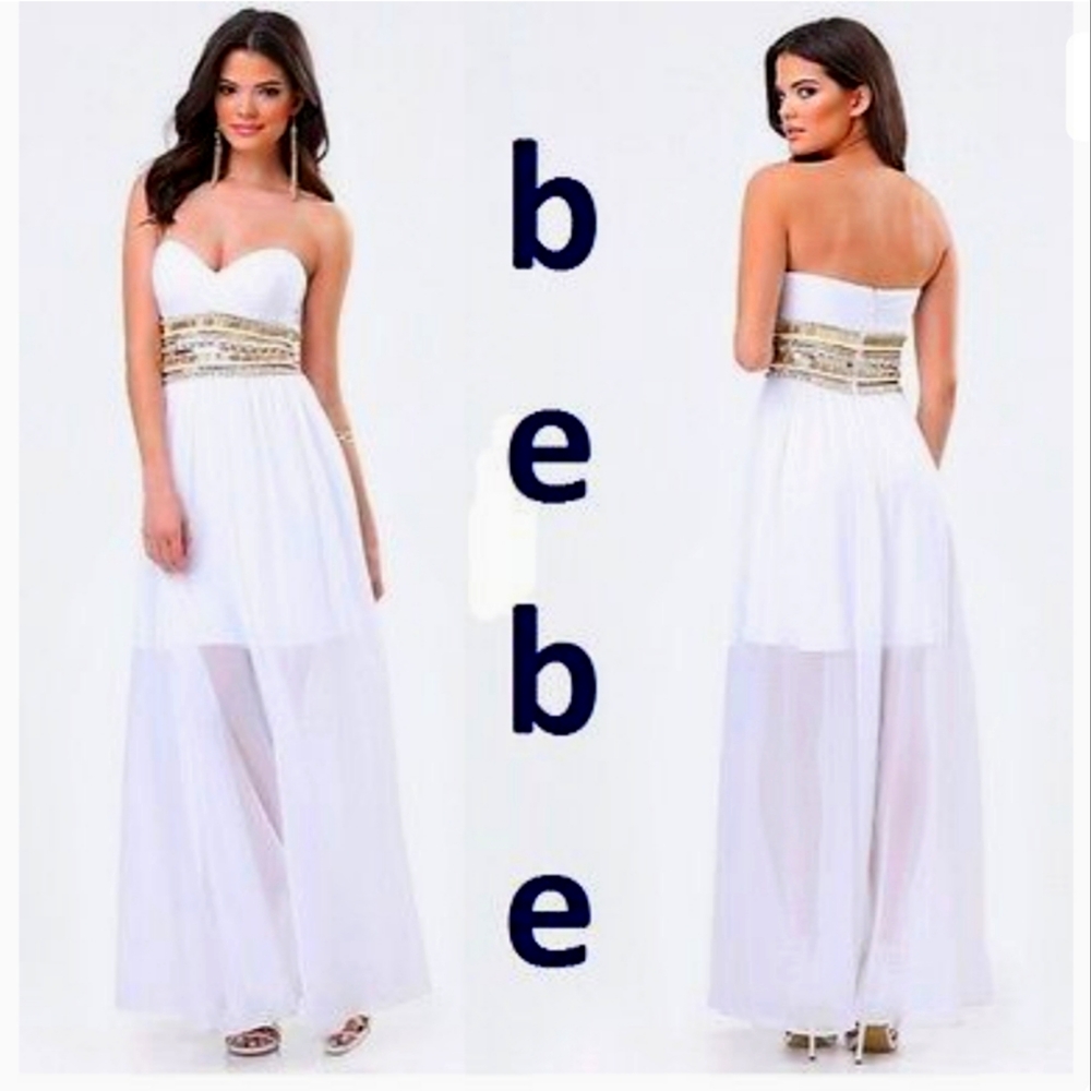 BEBE NWT dress🤩SWEETHEART GOWNFull Length White Dress 💥💯